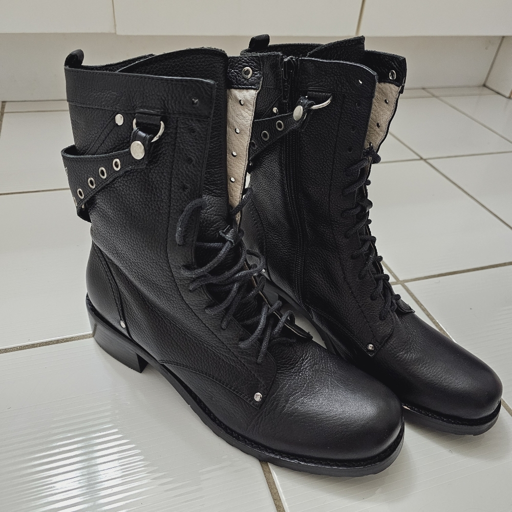 Teemix Lace Up Combat Moto Boots, leather  Sz US 7 EU 38 Narrow